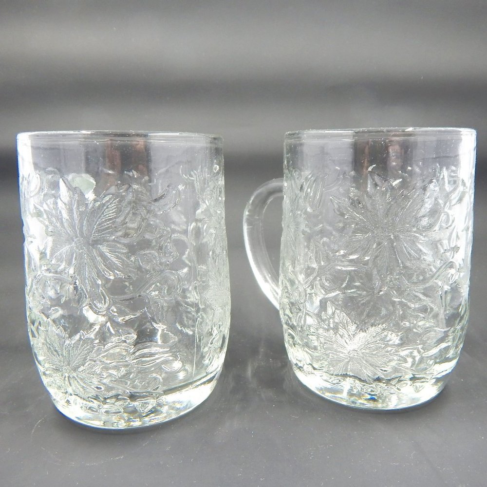 Princess House Fantasia Poinsettia Crystal Coffee Cup Mug Clear Set of 2